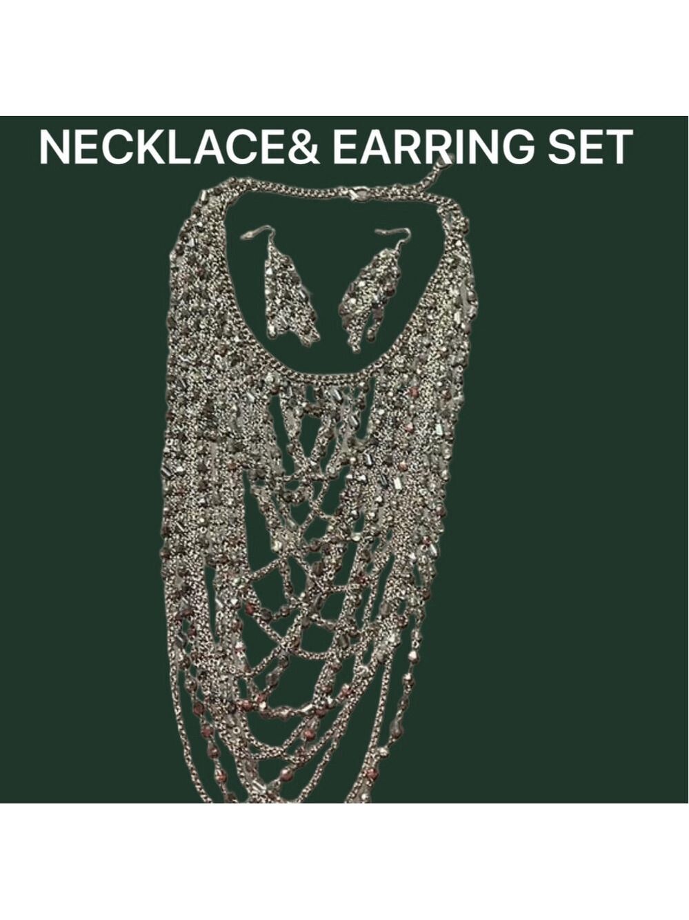 FASHION JEWELRY small beaded, silver necklace and earrings to match
